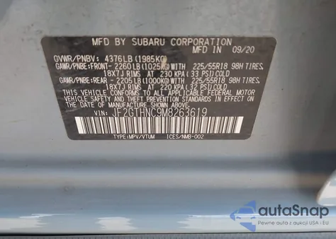 2021 Subaru Crosstrek Limited z USA, uszkodzony, nr VIN JF2GTHNC9M8263619